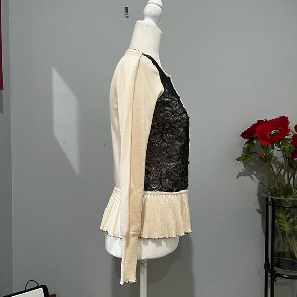 NEW Sigrid Olsen Silk Wool Peplum Flutter Lace Bead Cardigan Sweater Y2K XS NWT - Picture 14 of 16